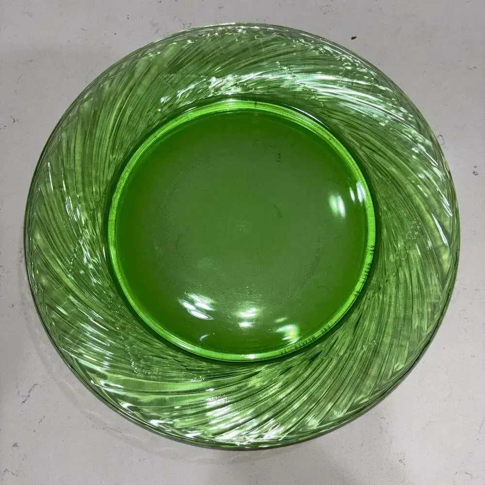 Vintage Pyrex Festiva Spring Green Swirl Rim Glass Serving Platters (3) 12.25”
